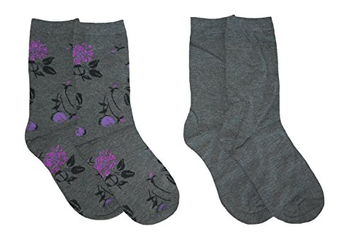 Apt. 9 Womens' Juniors Floral Crew Socks 2 Pair (9-11, Charcoal/Grey)