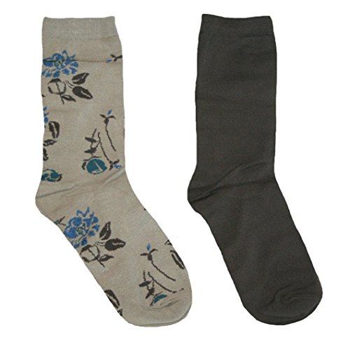 Apt. 9 Womens' Juniors Floral Crew Socks 2 Pair (9-11, Khaki/Brown)